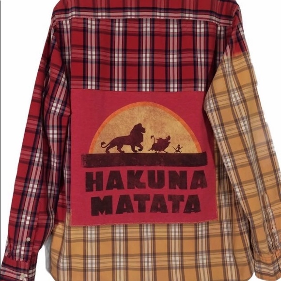 Hakuna Matata custom bleach dye plaid cotton shirt - Picture 5 of 8